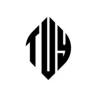 TUY circle letter logo design with circle and ellipse shape. TUY ellipse letters with typographic style. The three initials form a circle logo. TUY Circle Emblem Abstract Monogram Letter Mark Vector. vector