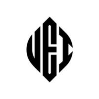 diseño de logotipo de letra de círculo uei con forma de círculo y elipse. uei letras elipses con estilo tipográfico. las tres iniciales forman un logo circular. vector de marca de letra de monograma abstracto del emblema del círculo uei.
