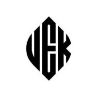 diseño de logotipo de letra de círculo uek con forma de círculo y elipse. uek letras elipses con estilo tipográfico. las tres iniciales forman un logo circular. Vector de marca de letra de monograma abstracto del emblema del círculo uek.