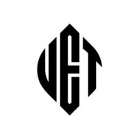 diseño de logotipo de letra de círculo uet con forma de círculo y elipse. uet letras elipses con estilo tipográfico. las tres iniciales forman un logo circular. vector de marca de letra de monograma abstracto del emblema del círculo uet.