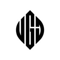 UGJ circle letter logo design with circle and ellipse shape. UGJ ellipse letters with typographic style. The three initials form a circle logo. UGJ Circle Emblem Abstract Monogram Letter Mark Vector. vector