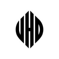 diseño de logotipo de letra de círculo uhd con forma de círculo y elipse. letras de elipse uhd con estilo tipográfico. las tres iniciales forman un logo circular. vector de marca de letra de monograma abstracto del emblema del círculo uhd.