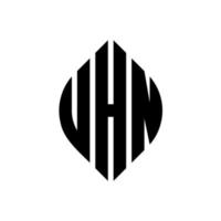 diseño de logotipo de letra de círculo uhn con forma de círculo y elipse. uhn letras elipses con estilo tipográfico. las tres iniciales forman un logo circular. vector de marca de letra de monograma abstracto del emblema del círculo uhn.