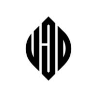 UJO circle letter logo design with circle and ellipse shape. UJO ellipse letters with typographic style. The three initials form a circle logo. UJO Circle Emblem Abstract Monogram Letter Mark Vector. vector