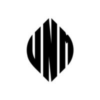 diseño de logotipo de letra de círculo unm con forma de círculo y elipse. unm letras elipses con estilo tipográfico. las tres iniciales forman un logo circular. vector de marca de letra de monograma abstracto de emblema de círculo unm.