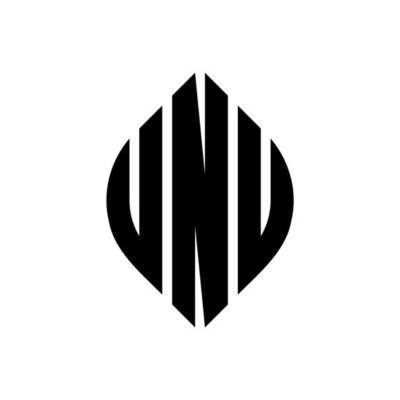 UNU circle letter logo design with circle and ellipse shape. UNU ellipse letters with typographic style. The three initials form a circle logo. UNU Circle Emblem Abstract Monogram Letter Mark Vector.