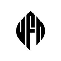 diseño de logotipo de letra de círculo vfm con forma de círculo y elipse. Letras de elipse vfm con estilo tipográfico. las tres iniciales forman un logo circular. vector de marca de letra de monograma abstracto del emblema del círculo vfm.