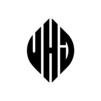 diseño de logotipo de letra de círculo vhj con forma de círculo y elipse. letras de elipse vhj con estilo tipográfico. las tres iniciales forman un logo circular. vector de marca de letra de monograma abstracto del emblema del círculo vhj.