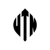 diseño de logotipo de letra de círculo vtn con forma de círculo y elipse. vtn letras elipses con estilo tipográfico. las tres iniciales forman un logo circular. vector de marca de letra de monograma abstracto del emblema del círculo vtn.