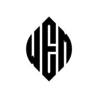 WEM circle letter logo design with circle and ellipse shape. WEM ellipse letters with typographic style. The three initials form a circle logo. WEM Circle Emblem Abstract Monogram Letter Mark Vector. vector