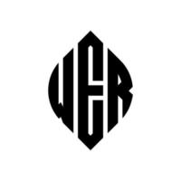 WER circle letter logo design with circle and ellipse shape. WER ellipse letters with typographic style. The three initials form a circle logo. WER Circle Emblem Abstract Monogram Letter Mark Vector. vector