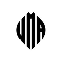 diseño de logotipo de letra de círculo wma con forma de círculo y elipse. wma elipse letras con estilo tipográfico. las tres iniciales forman un logo circular. vector de marca de letra de monograma abstracto del emblema del círculo wma.