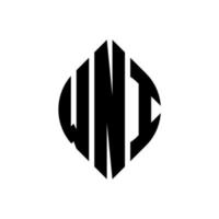 WNI circle letter logo design with circle and ellipse shape. WNI ellipse letters with typographic style. The three initials form a circle logo. WNI Circle Emblem Abstract Monogram Letter Mark Vector. vector