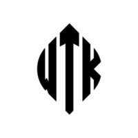 diseño de logotipo de letra wtk circle con forma de círculo y elipse. wtk letras elipses con estilo tipográfico. las tres iniciales forman un logo circular. vector de marca de letra de monograma abstracto del emblema del círculo de wtk.