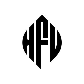 XFU circle letter logo design with circle and ellipse shape. XFU ellipse letters with typographic style. The three initials form a circle logo. XFU Circle Emblem Abstract Monogram Letter Mark Vector. vector