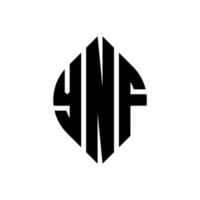 YNF circle letter logo design with circle and ellipse shape. YNF ellipse letters with typographic style. The three initials form a circle logo. YNF Circle Emblem Abstract Monogram Letter Mark Vector. vector