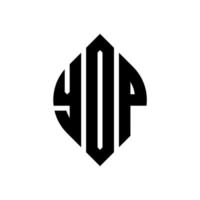diseño de logotipo de letra de círculo yop con forma de círculo y elipse. yop letras elipses con estilo tipográfico. las tres iniciales forman un logo circular. vector de marca de letra de monograma abstracto del emblema del círculo de yop.