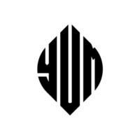 diseño de logotipo de letra circular yum con forma de círculo y elipse. yum letras elipses con estilo tipográfico. las tres iniciales forman un logo circular. vector de marca de letra de monograma abstracto de emblema de círculo de yum.