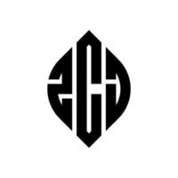 ZCJ circle letter logo design with circle and ellipse shape. ZCJ ellipse letters with typographic style. The three initials form a circle logo. ZCJ Circle Emblem Abstract Monogram Letter Mark Vector. vector
