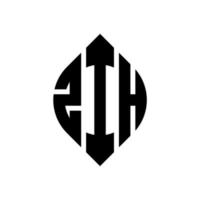 ZIH circle letter logo design with circle and ellipse shape. ZIH ellipse letters with typographic style. The three initials form a circle logo. ZIH Circle Emblem Abstract Monogram Letter Mark Vector. vector