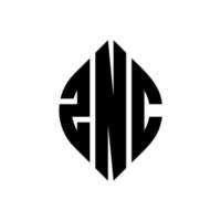 ZNC circle letter logo design with circle and ellipse shape. ZNC ellipse letters with typographic style. The three initials form a circle logo. ZNC Circle Emblem Abstract Monogram Letter Mark Vector. vector