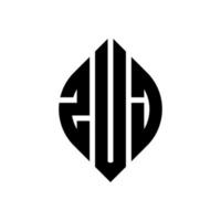 diseño de logotipo de letra de círculo zuj con forma de círculo y elipse. letras de elipse zuj con estilo tipográfico. las tres iniciales forman un logo circular. vector de marca de letra de monograma abstracto del emblema del círculo zuj.