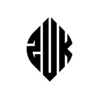 diseño de logotipo de letra de círculo zuk con forma de círculo y elipse. letras elipses zuk con estilo tipográfico. las tres iniciales forman un logo circular. vector de marca de letra de monograma abstracto del emblema del círculo zuk.