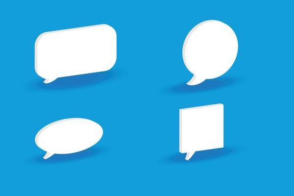 Set of 3d text speech bubble on blue background.