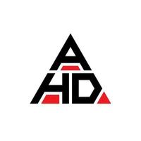 AHD triangle letter logo design with triangle shape. AHD triangle logo design monogram. AHD triangle vector logo template with red color. AHD triangular logo Simple, Elegant, and Luxurious Logo.