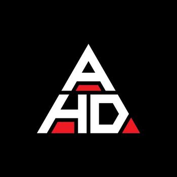 AHD triangle letter logo design with triangle shape. AHD triangle logo design monogram. AHD triangle vector logo template with red color. AHD triangular logo Simple, Elegant, and Luxurious Logo.