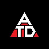 ATD triangle letter logo design with triangle shape. ATD triangle logo design monogram. ATD triangle vector logo template with red color. ATD triangular logo Simple, Elegant, and Luxurious Logo.