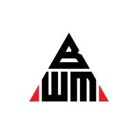 BWM triangle letter logo design with triangle shape. BWM triangle logo design monogram. BWM triangle vector logo template with red color. BWM triangular logo Simple, Elegant, and Luxurious Logo.