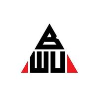 BWU triangle letter logo design with triangle shape. BWU triangle logo design monogram. BWU triangle vector logo template with red color. BWU triangular logo Simple, Elegant, and Luxurious Logo.