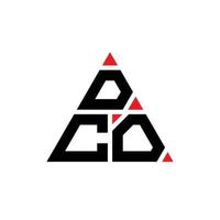 DCO triangle letter logo design with triangle shape. DCO triangle logo design monogram. DCO triangle vector logo template with red color. DCO triangular logo Simple, Elegant, and Luxurious Logo.