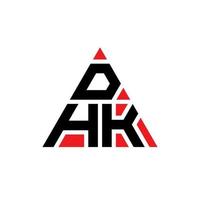 DHK triangle letter logo design with triangle shape. DHK triangle logo design monogram. DHK triangle vector logo template with red color. DHK triangular logo Simple, Elegant, and Luxurious Logo.