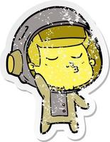 distressed sticker of a cartoon confident astronaut vector