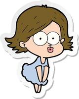 sticker of a cartoon girl pouting vector