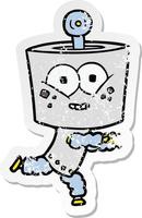 distressed sticker of a happy cartoon robot vector