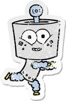 distressed sticker of a happy cartoon robot vector