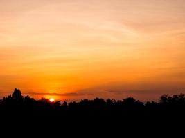 silueta puesta de sol sobre el campo de arroz foto