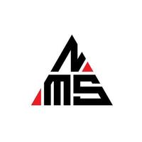 NMS triangle letter logo design with triangle shape. NMS triangle logo design monogram. NMS triangle vector logo template with red color. NMS triangular logo Simple, Elegant, and Luxurious Logo.