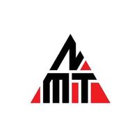 NMT triangle letter logo design with triangle shape. NMT triangle logo design monogram. NMT triangle vector logo template with red color. NMT triangular logo Simple, Elegant, and Luxurious Logo.