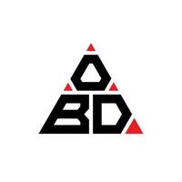 OBD triangle letter logo design with triangle shape. OBD triangle logo design monogram. OBD triangle vector logo template with red color. OBD triangular logo Simple, Elegant, and Luxurious Logo.