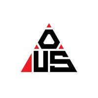 OUS triangle letter logo design with triangle shape. OUS triangle logo design monogram. OUS triangle vector logo template with red color. OUS triangular logo Simple, Elegant, and Luxurious Logo.