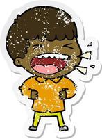 distressed sticker of a cartoon laughing man vector