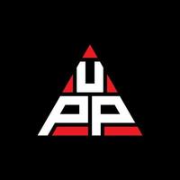 UPP triangle letter logo design with triangle shape. UPP triangle logo design monogram. UPP triangle vector logo template with red color. UPP triangular logo Simple, Elegant, and Luxurious Logo.