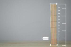 Measurement concept. This image shows how to use measuring application. Find size of wood block that arranged in vertical. photo