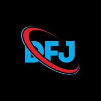 logotipo de dfj. letra dfj. diseño del logotipo de la letra dfj. logotipo de iniciales dfj vinculado con círculo y logotipo de monograma en mayúsculas. tipografía dfj para tecnología, negocios y marca inmobiliaria. vector