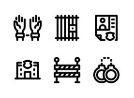 conjunto simple de iconos de línea vectorial relacionados con la justicia y la ley
