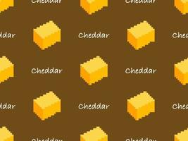 Cheddar cheese cartoon character seamless pattern on yellow background. Pixel style vector